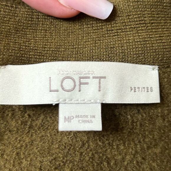 LOFT Merino Wool Jacket ruffle edges olive green zip up pockets career SZ M PT - Picture 9 of 10
